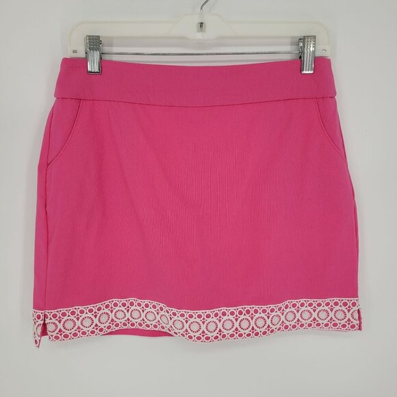 Crown and ivy womens 6 pink textured skort crochet eyelet trim detail stretch - Picture 7 of 7